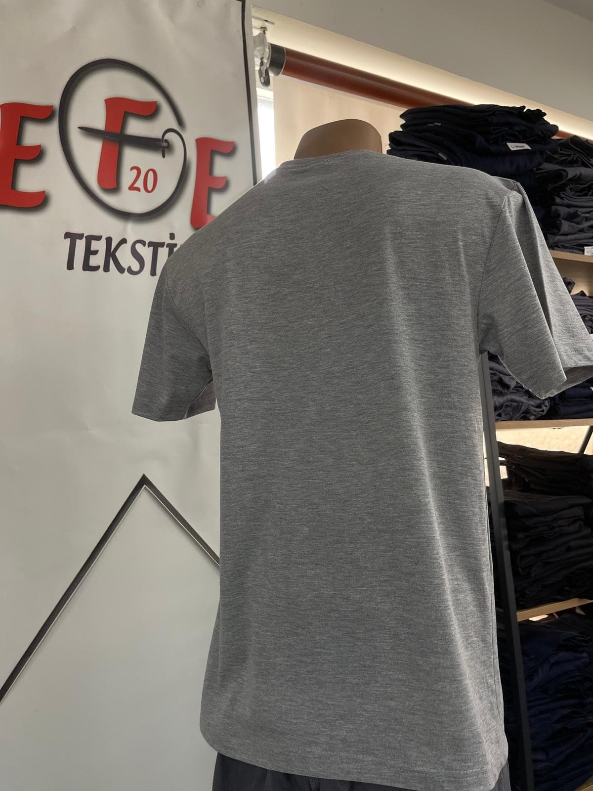Sıfır Yaka T-Shirt -Gri Renk - Görsel 2