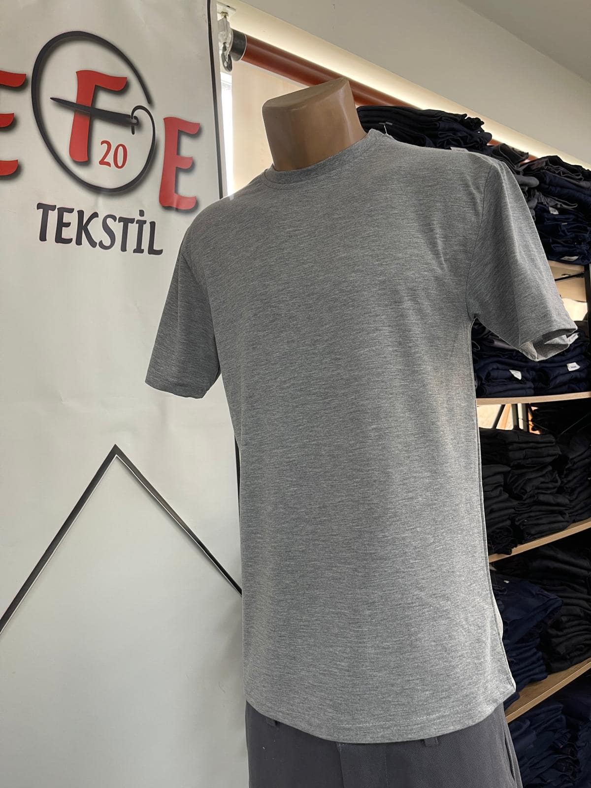 Sıfır Yaka T-Shirt -Gri Renk